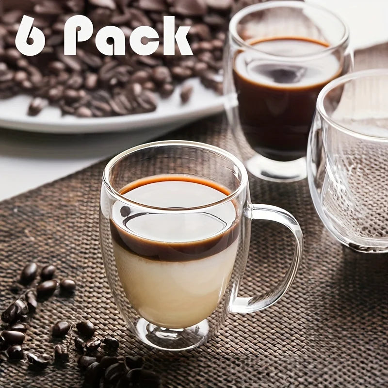 2/4/6 Tazas de café de cristal de doble pared de 350 ml con asa, taza de capuchino de cristal transparente para café, leche, té, zumo