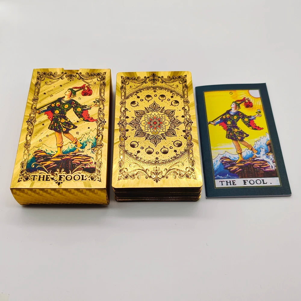 Creative Gold PET Tarot Cards Gorgeous Divinative Board Games Waterproof Astrological Oracle Deck With Guidebook