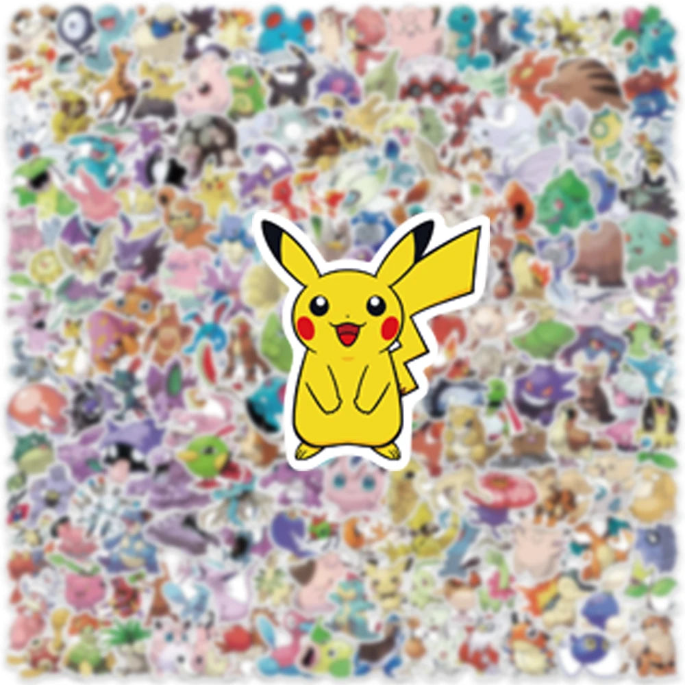 100/200/300 piezas de pegatinas de Pokémon Kawaii Pikachu calcomanías decorativas para ordenador portátil, monopatín, coche, equipaje, teléfono, juguete, pegatinas impermeables
