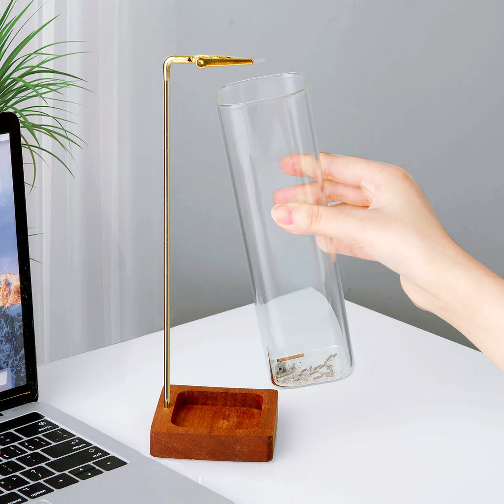 Soporte de incienso de vidrio, soporte de incienso de madera para varillas con recogedor de cenizas de vidrio, quemador de incienso anti-cenizas voladoras para yoga y decoración del hogar