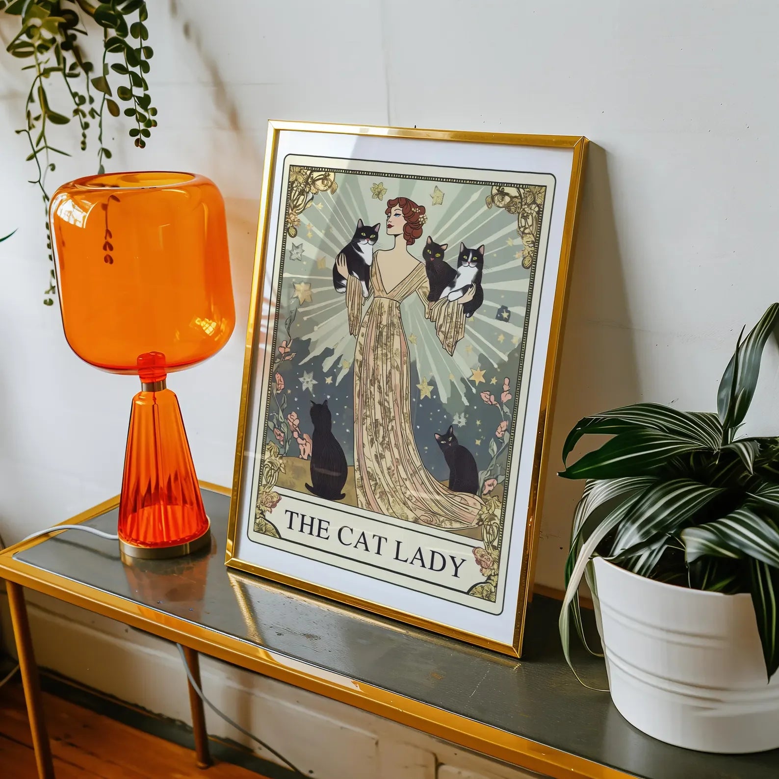 Lámina de Tarot La Dama Gata, Arte de Pared Modernista para Amantes de los Gatos, Póster Vintage de Gatos, Regalo para Mamá Gata, Lámina de Gato Única, Decoración de Apartamento