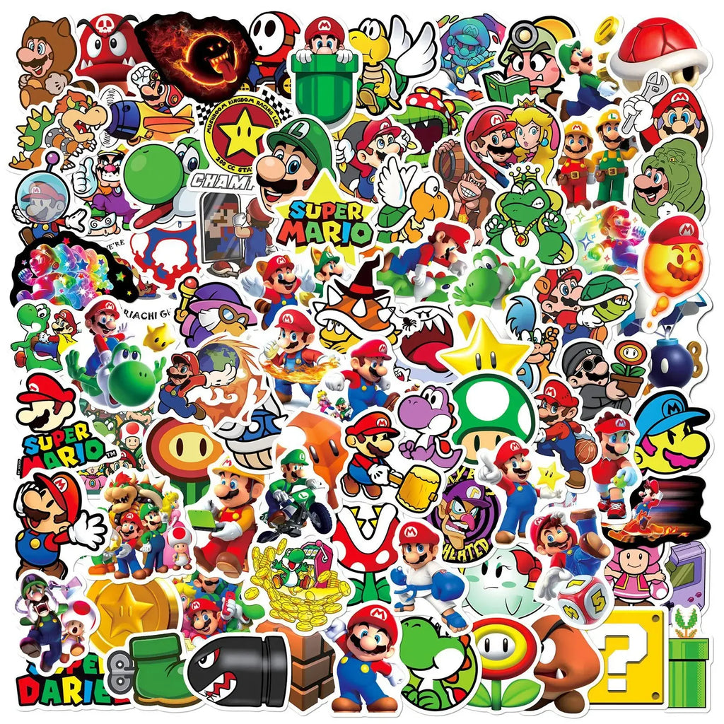 100/200/300 autocollants de jeu de dessin animé Super Mario pour ordinateur portable, carnet, skateboard, réfrigérateur, téléphone, autocollant étanche, jouets pour enfants