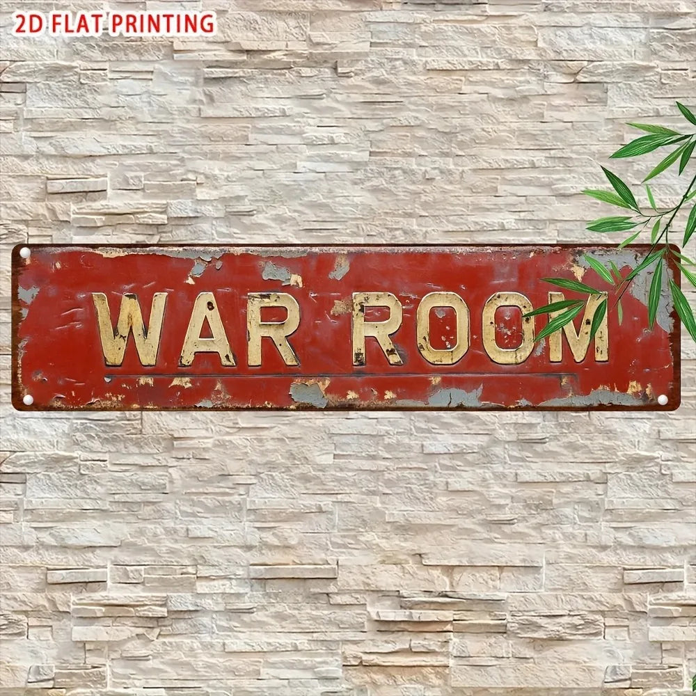 Letrero retro de metal para sala de guerra - Decoración novedosa plana 2D de 4x16", arte de pared para bar, garaje o granja