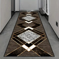 Tapis de Couloir Géométrique Moderne à Motifs Diamants - Noir, Or et Gris, Idéal pour la Décoration de Couloir