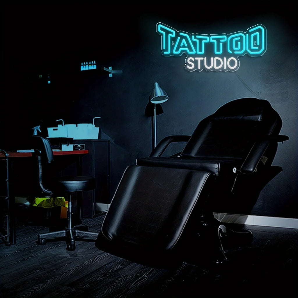 Enseigne Néon Studio Tatouage Bleu Blanc Luminescence Professionnelle Lumière LED pour Salon de Tatouage Bar Club Décoration Murale Maison Enseigne Commerciale Personnalisée Art