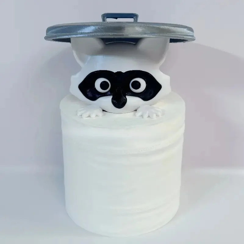 1 Pieza Adorable Soporte para Papel Higiénico de Mapache Impreso en 3D, Plástico Blanco, Decoración de Baño Divertida, Dispensador de Pañuelos con Tapa Decorativa