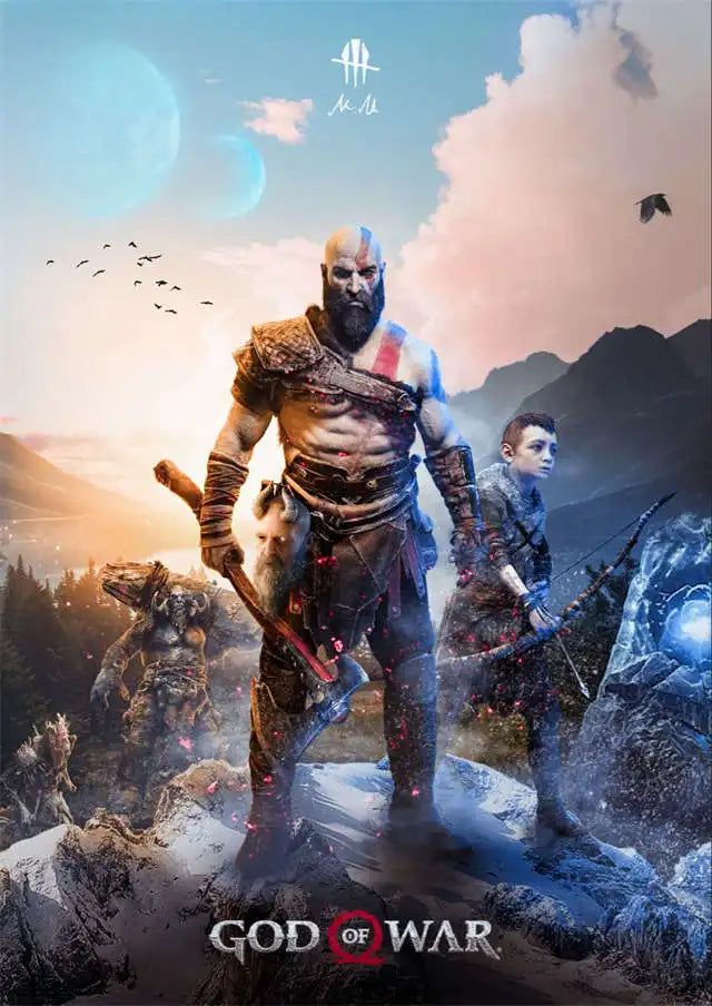 God of War Ragnarok 2022 Poster - Kratos Themed Wall Art for Gaming Room Decor