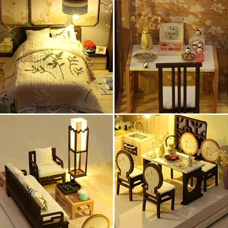 1 unidad, casa de muñecas de madera DIY, kit de modelo de montaje, rompecabezas 3D, regalos de cumpleaños y Navidad para adolescentes y adultos, micro modelo de decoración del hogar
