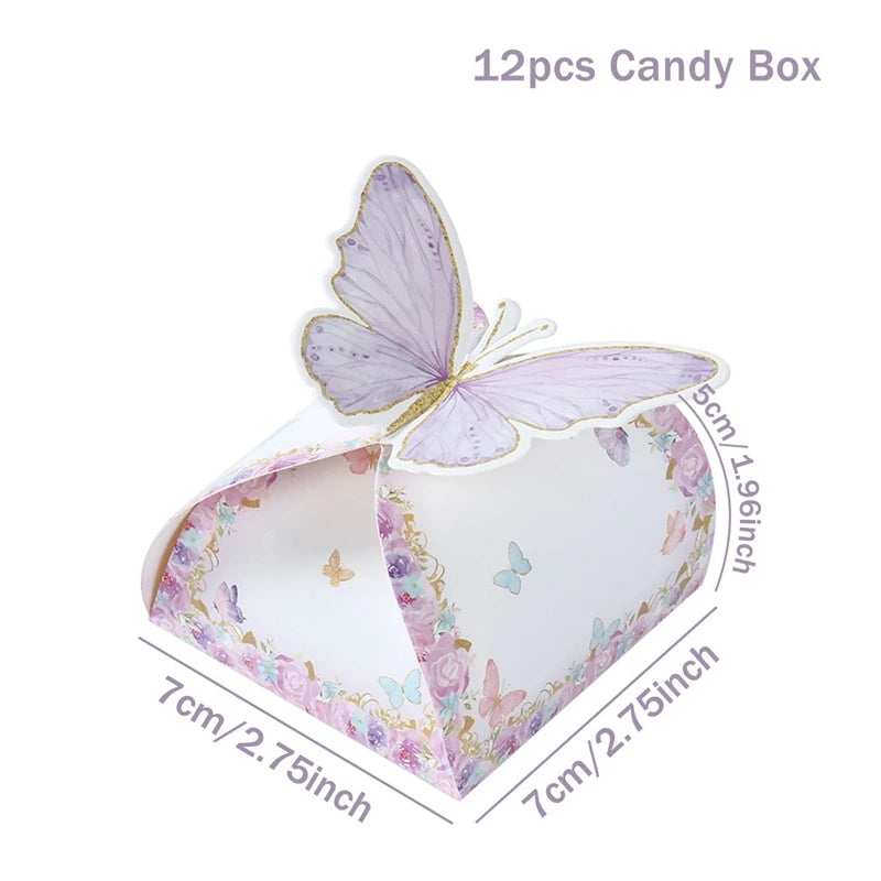 Butterfly Candy Gift Box Pink Purple Butterfly Birthday Party Decorations Kids Wedding Supplies Baby Shower Cookie Biscuit Box