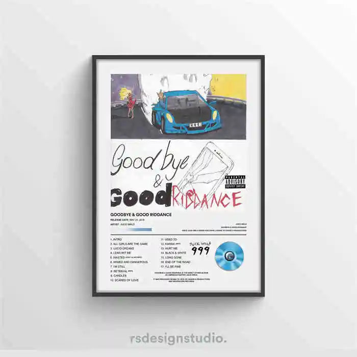 Póster de Juice WRLD Pop Hip Hop Rap Cantante Álbum de Música Portada de Bar de Asma Foto Arte HD Lienzo