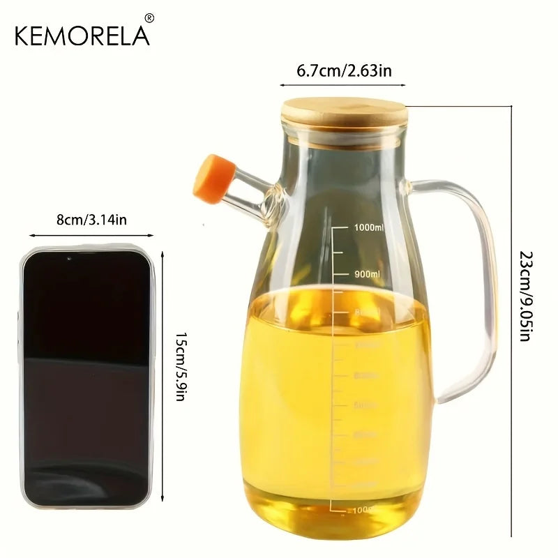KEMORELA 1PC Botella de Cristal para Aceite de Oliva, Botella Antifugas de Aceite sin BPF, para Cocina, Barbacoa al Aire Libre, Picnic, Contenedor de Condimentos, Suministros de Cocina