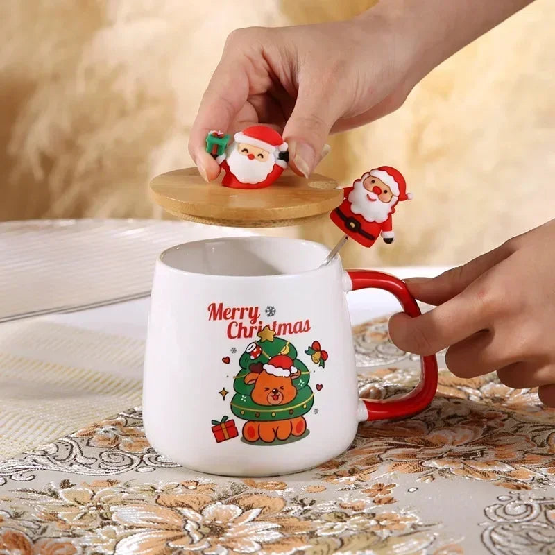 Coffret Cadeau Mug Tasse en Céramique Cadeau de Noël Tasse en Céramique avec Couvercle avec Cuillère Ensemble Tasse à Café Livraison Directe de Noël