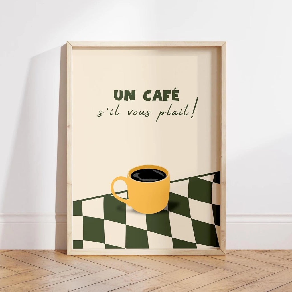Un Cafe S'il Vous Plait Café Francés Arte de Pared Lienzo Impresión Pintura Póster Imagen Para Cocina Sala de Estar, Dormitorio Decoración del Hogar