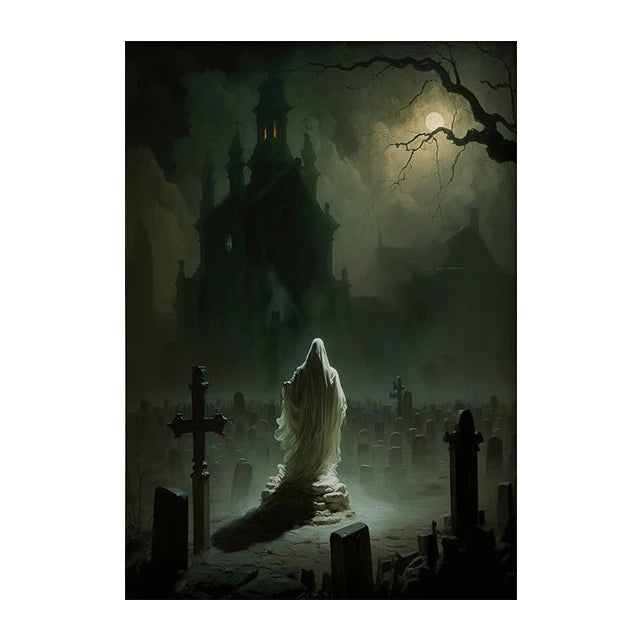 Retro Crow Witch Bat Skull Dark Academia Gothic Victorian Style Wall Art Canvas Painting Poster Print Halloween Gifts Room Decor