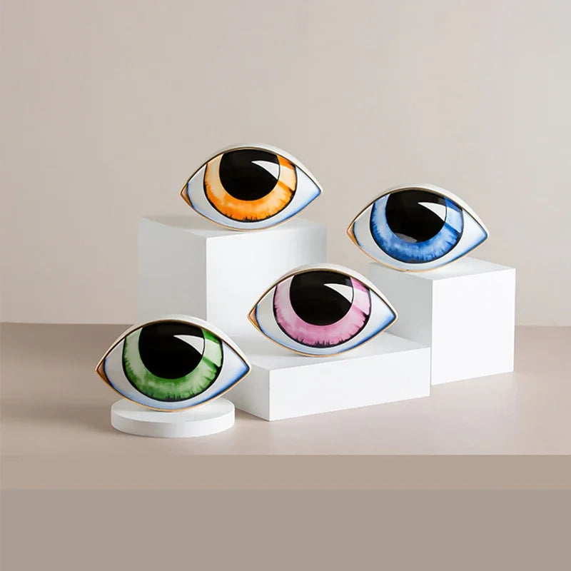 Decoración nórdica de cerámica con diseño de ojo de diablo, escultura abstracta de ojo, estatuas para sala de estudio, regalo de decoración abstracta