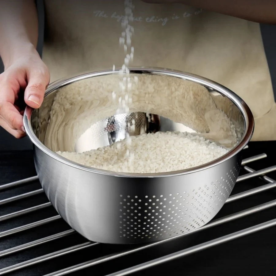 Colador de cocina, colador de acero inoxidable, lavador de arroz, cuencos para lavar vegetales y frutas para limpiar arroz y herramientas de cocina
