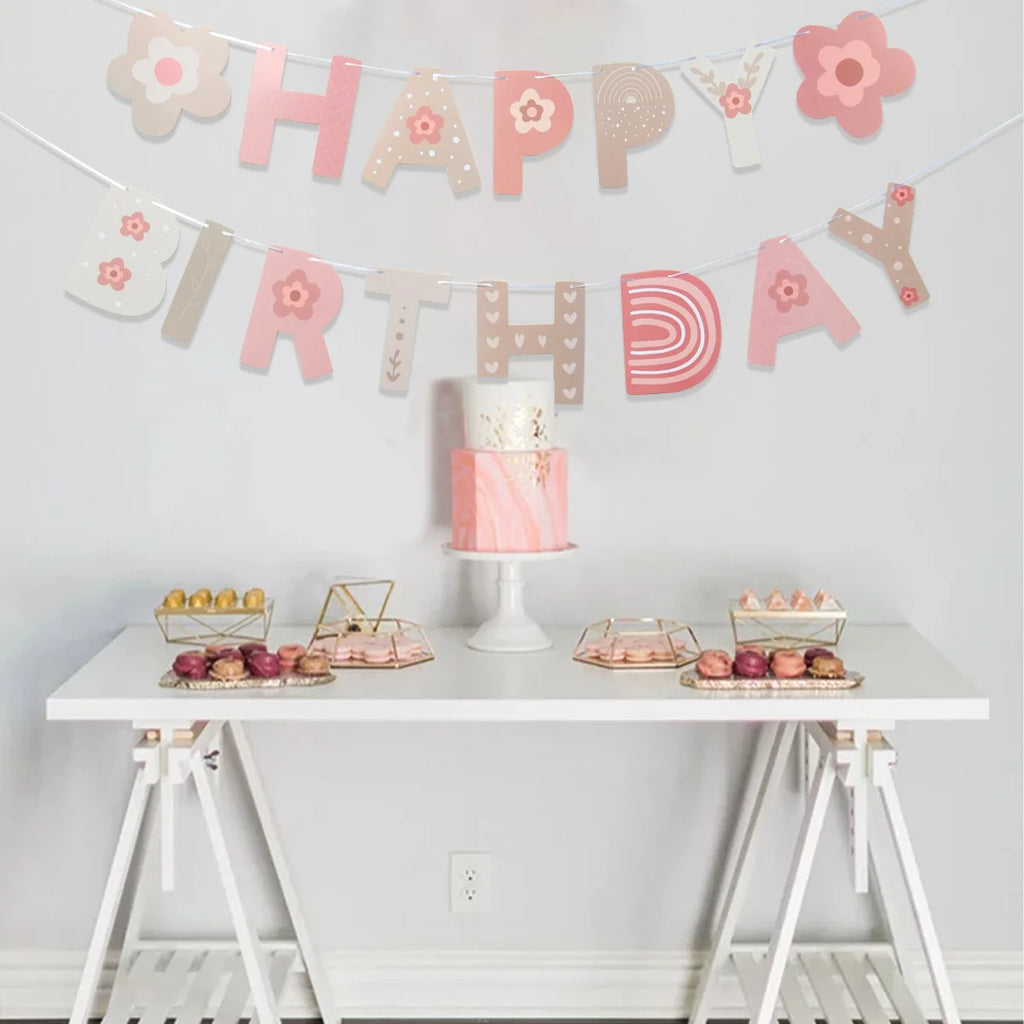 INS Bohemio Boho Arco Iris Pancarta de Papel Feliz Cumpleaños Decoraciones Fiesta Niña Niños Baby Shower 1er Cumpleaños Suministros Bandera Colgante