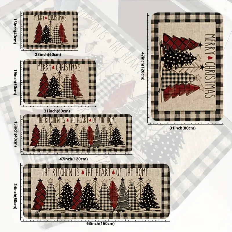 Tapis à thème sapin de Noël VIKAMA, tapis doux antidérapant pour la maison, paillasson d'entrée, ensemble de deux tapis de cuisine, tapis de pied de salle de bain