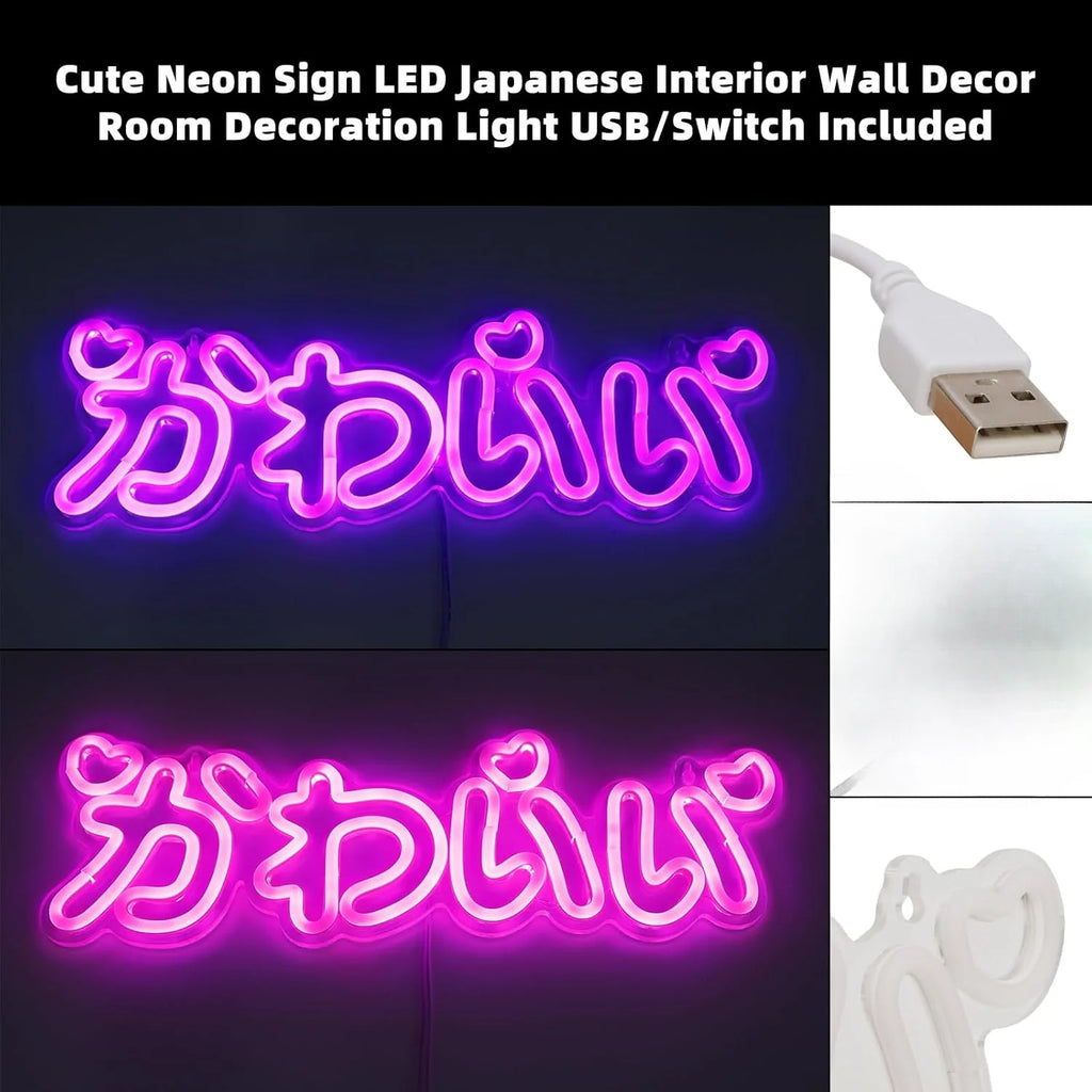 Bonito letrero de neón LED japonés, luz de neón rosa, estilo japonés, neón interior para dormitorio de niñas, bar, salón de belleza, decoración, regalo de cumpleaños