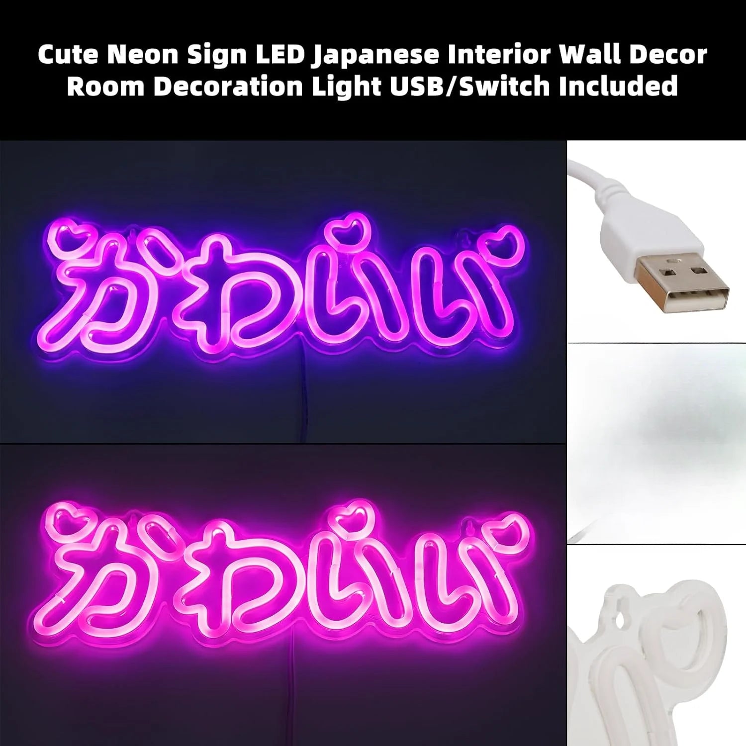 Bonito letrero de neón LED japonés, luz de neón rosa, estilo japonés, neón interior para dormitorio de niñas, bar, salón de belleza, decoración, regalo de cumpleaños