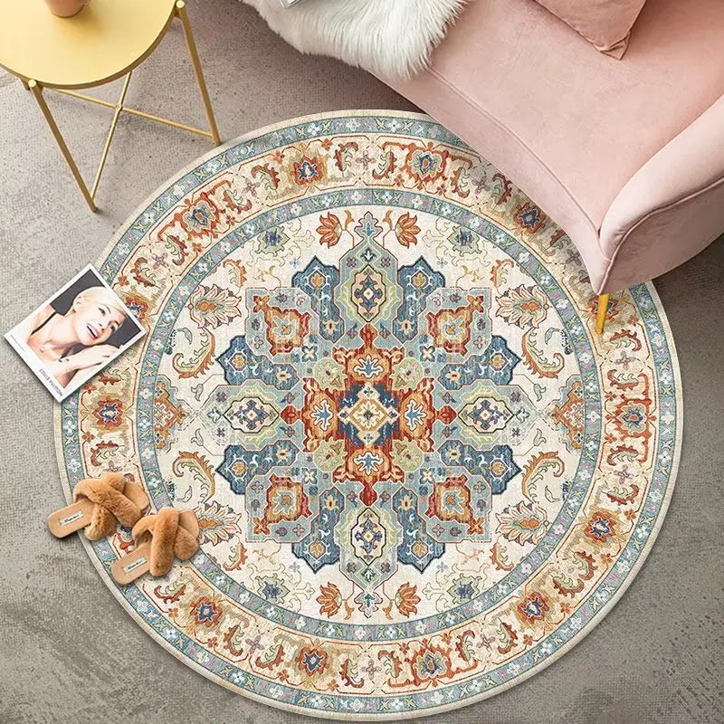 Alfombra Redonda VIKAMA Premium Étnica Vintage Persa Bohemio Sala de Estar Dormitorio Mecedora Alfombra de Suelo Decoración del Hogar