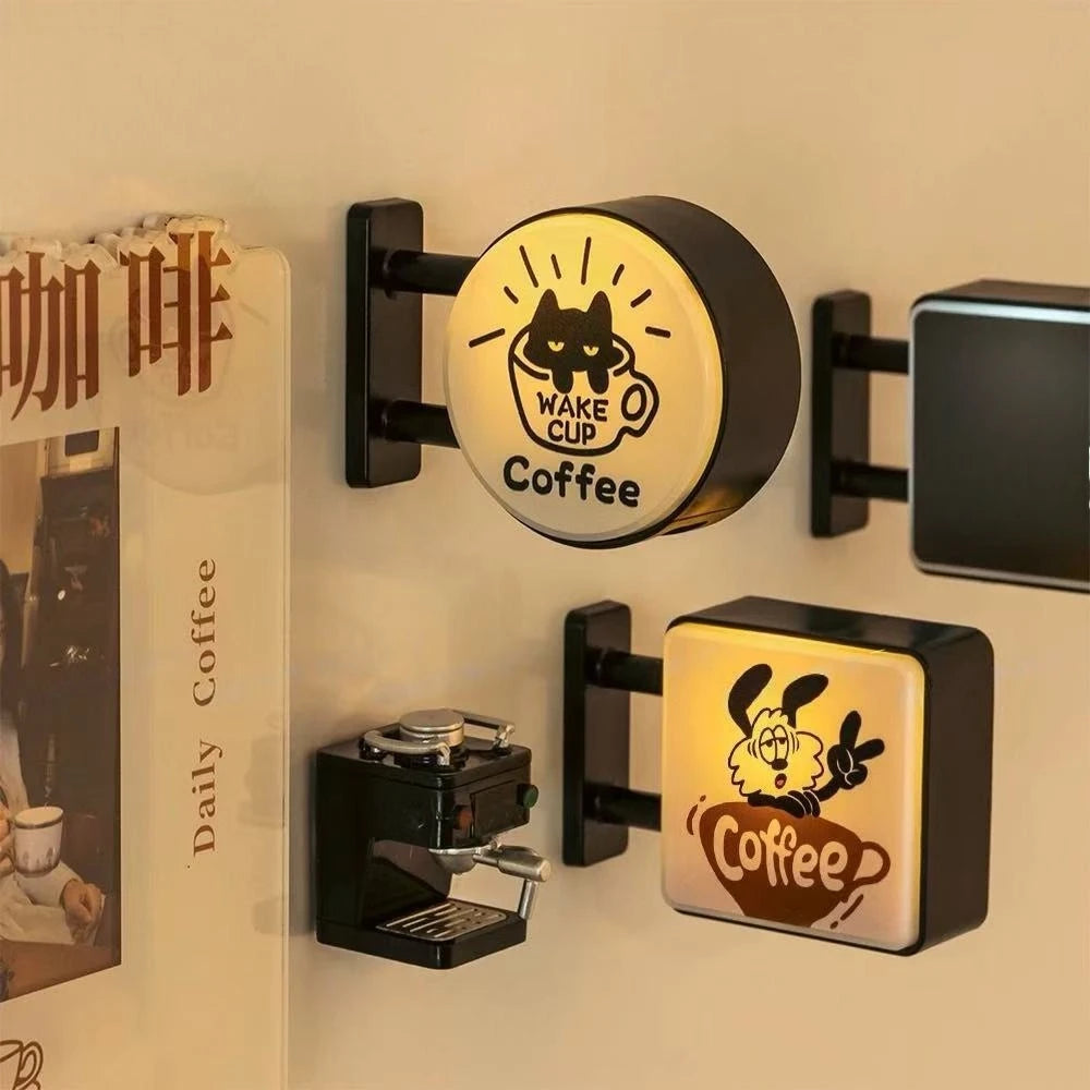 Aimant de Réfrigérateur Lumineux Coin Café Rétro Aimant de Réfrigérateur Lumineux Magnétique Décoration Lumineuse Miniature pour Magasin de Café