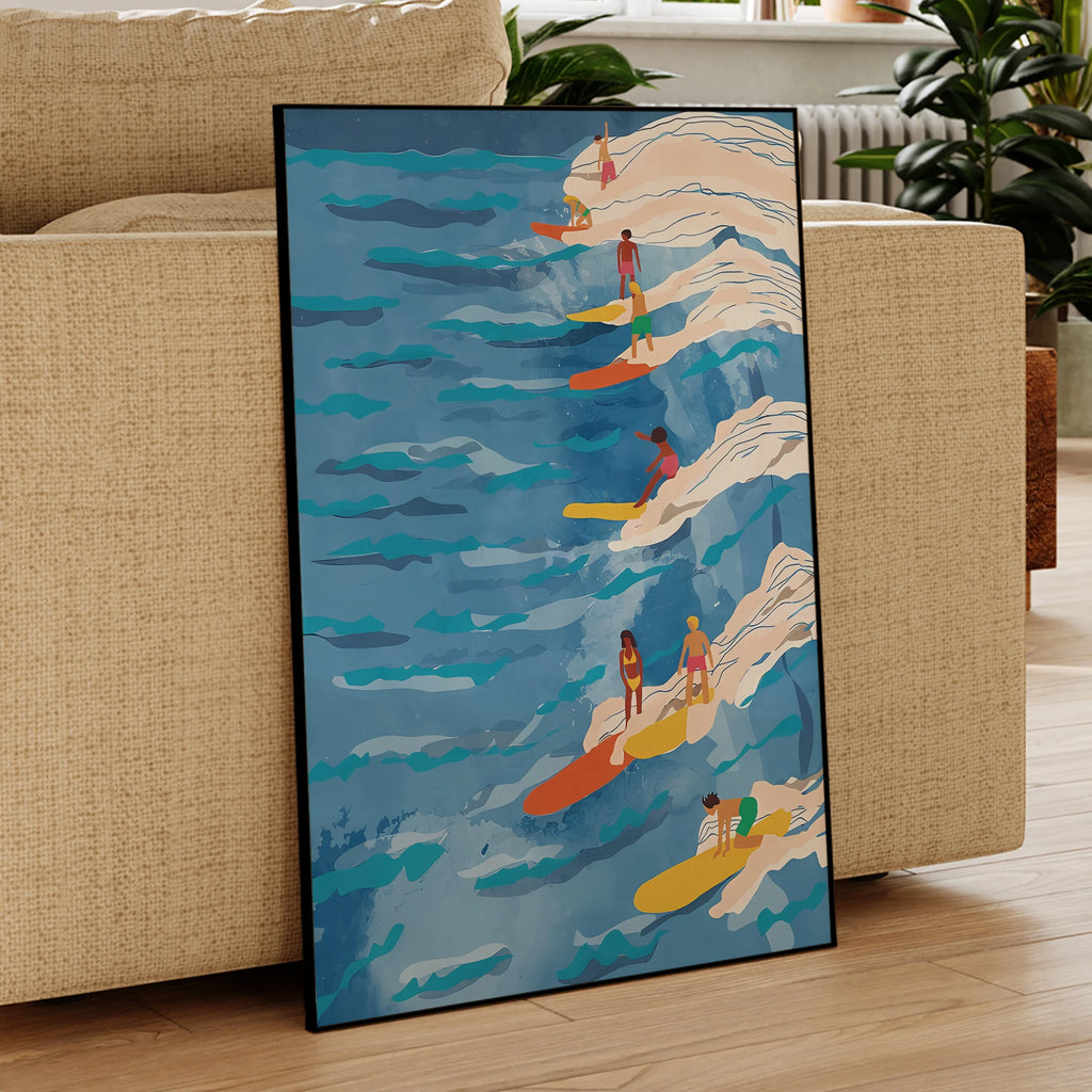 Affiches d'Art Mural Modernes Vagues de Surf Bleues Sérénité Toile Imprimée Peinture Tableau pour Salon Chambre Décoration Maison Étanche