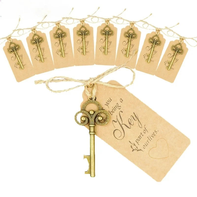 Abrebotellas de Llave Esqueleto Grande de 8cm, 50 Piezas/Juego, con Tarjeta y Cordel, Adecuado para Regalo de Boda, Regalos para Fiesta de Baby Shower