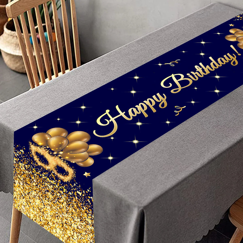 Camino de mesa de feliz cumpleaños dorado y negro para fiesta de 30, 40 o 50 años, decoración de fiesta de aniversario para adultos, artículos para fiestas de cumpleaños