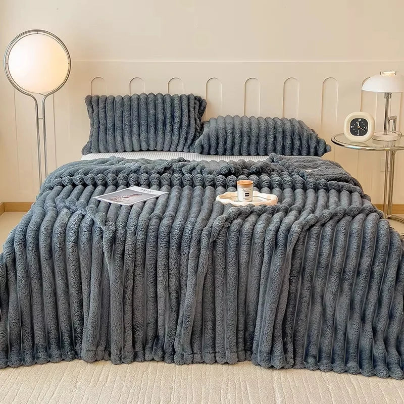 Couverture multifonctionnelle à rayures larges épaissie de couleur unie, peut être utilisée comme drap de lit, couvre-lit, couverture de sieste, couverture pour animaux de compagnie
