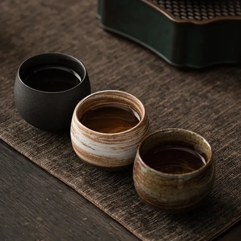 Japonés Hecho a Mano Taza de Té de Cerámica Rústica Juego de Té Kung Fu Taza Individual Estilo Antiguo Sendero Tranquilo Artesanía Antigua Regalo