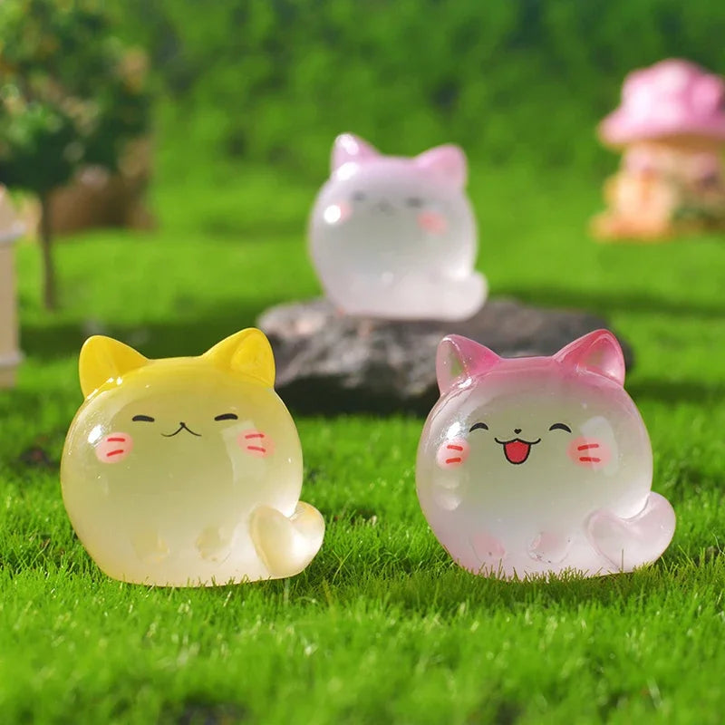 5/20 Pièces Mini Chat Lumineux Micro Paysage Ornements de Bureau Lueur Nocturne Figurines Animales Décorations Maison Voiture Accessoires de Bricolage