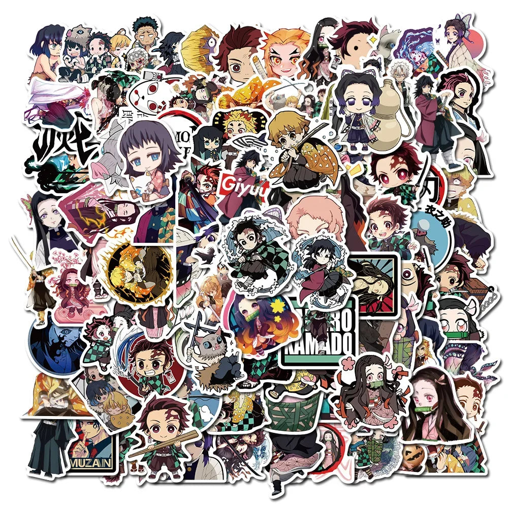 100 autocollants Demon Slayer, anime japonais, pour graffiti, skateboard, réfrigérateur, carnet, bagages, autocollant imperméable