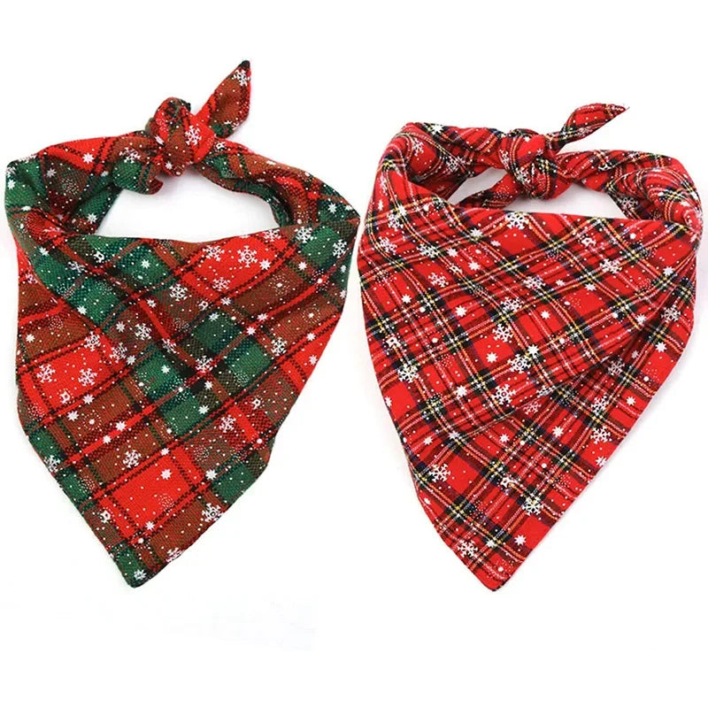 Pañuelos para perros, bufanda grande para mascotas, estampado de nieve navideño, algodón a cuadros, lavable, corbatas de moño, collar para gatos, bufanda grande para perros, accesorios
