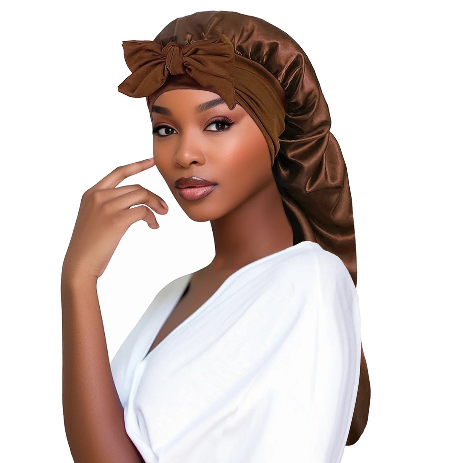 Gorro de satén para dormir para mujer, gorro de dormir de cola larga para cabello trenzado, gorro de noche, cubierta para la cabeza, gorros de ducha para sauna y baño.