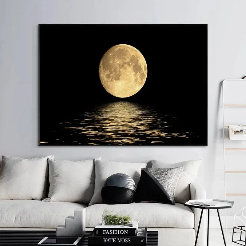 =Tableau mural abstrait noir et blanc, lune, moderne, impression sur toile HD, affiche, décoration de maison, salon, porche, chambre