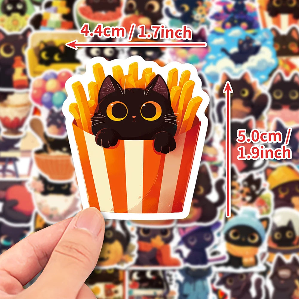 10/30/50pcs Mignon Chat Noir Graffiti Autocollants Esthétiques Décalcomanies Réfrigérateur Ordinateur Portable Téléphone Drôle Papeterie Autocollant Jouets pour Enfants