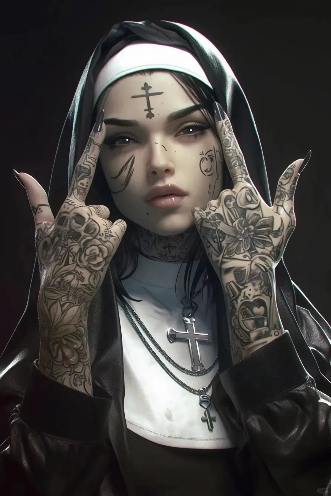 Póster de Monja con Ametralladora Tatuada Sexy, Estampado de Monja Cristiana Fumando, Lienzo para Sala de Estar, Fondo de Pared, Decoración del Hogar