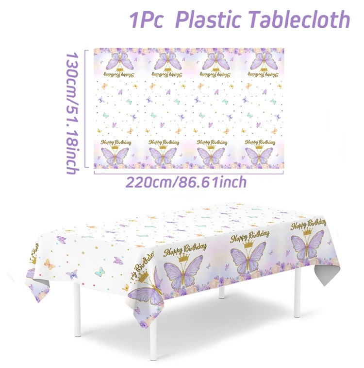 Purple Butterfly Disposable Tableware Napkin Butterfly Birthday Party Decor Girl Baby Shower Baptism Gender Reveal Supplies