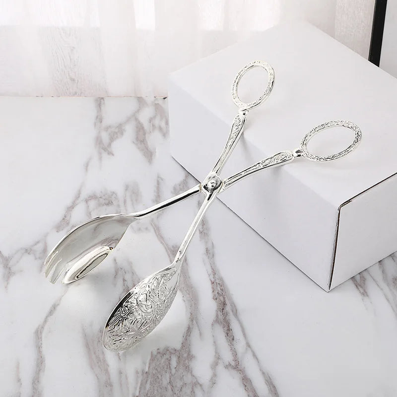 Cuchara de metal de aleación de zinc, pinza para ensalada, pinza exquisita para autoservicio en fiestas, pinza para pastel en bandeja, pinza para vajilla de fiesta de cumpleaños, multifuncional