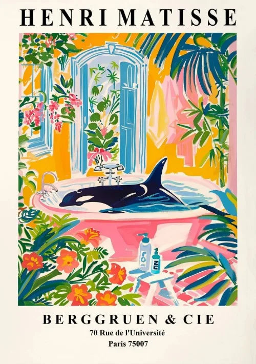 Matisse Animals in The Bathroom Poster Wild Animals Matisse Art Painting Wall Decor Colorful Wall Decoration Canvas Prints Gift