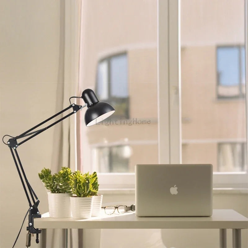 Lampe de bureau LED de protection oculaire à bras long, pliable, à pince, pour l'apprentissage, le nail art, la broderie, la photographie et l'éclairage d'appoint.