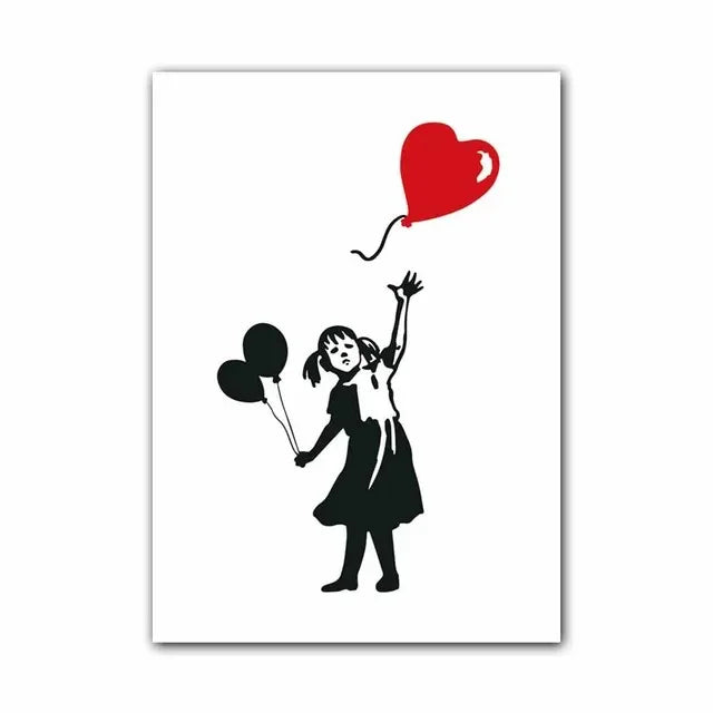 Girl and Red Balloon Banksy Art Nordic Characters Canvas Painting  Mural  Poster Living Room Bedroom Bar Home Decoration