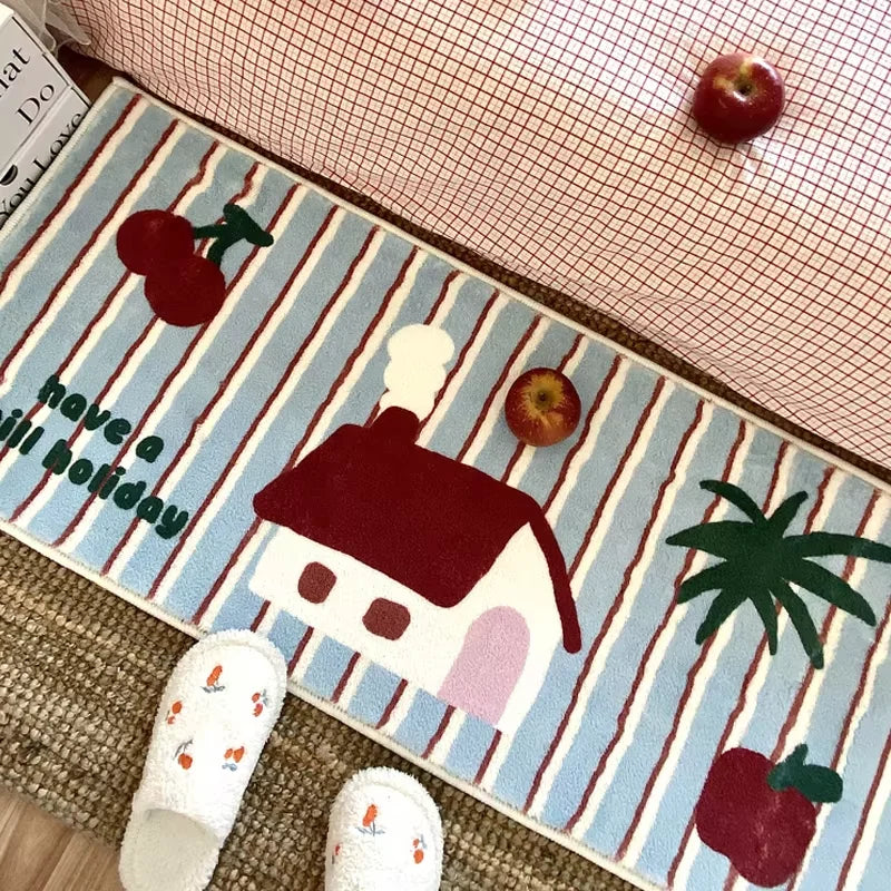 Tapis VIKAMA style Ins pour chambre à coucher, tapis de sol de chevet, long tapis de salle, tapis de salle de bain, petit tapis de sol de fenêtre en baie cerise