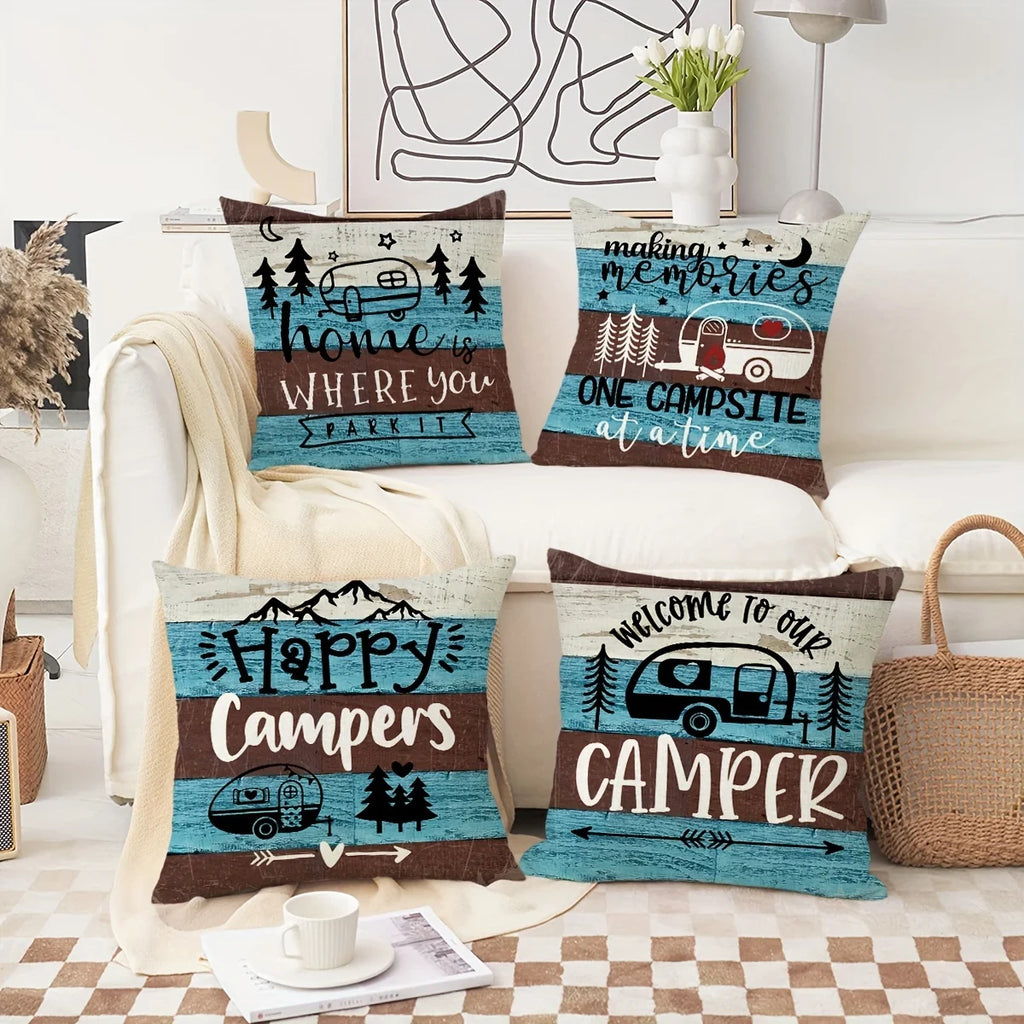 VIKAMA Funda de almohada con temática de camping, funda de cojín decorativa estilo campestre, para sofás, caravanas, campamentos, decoración del hogar del dormitorio