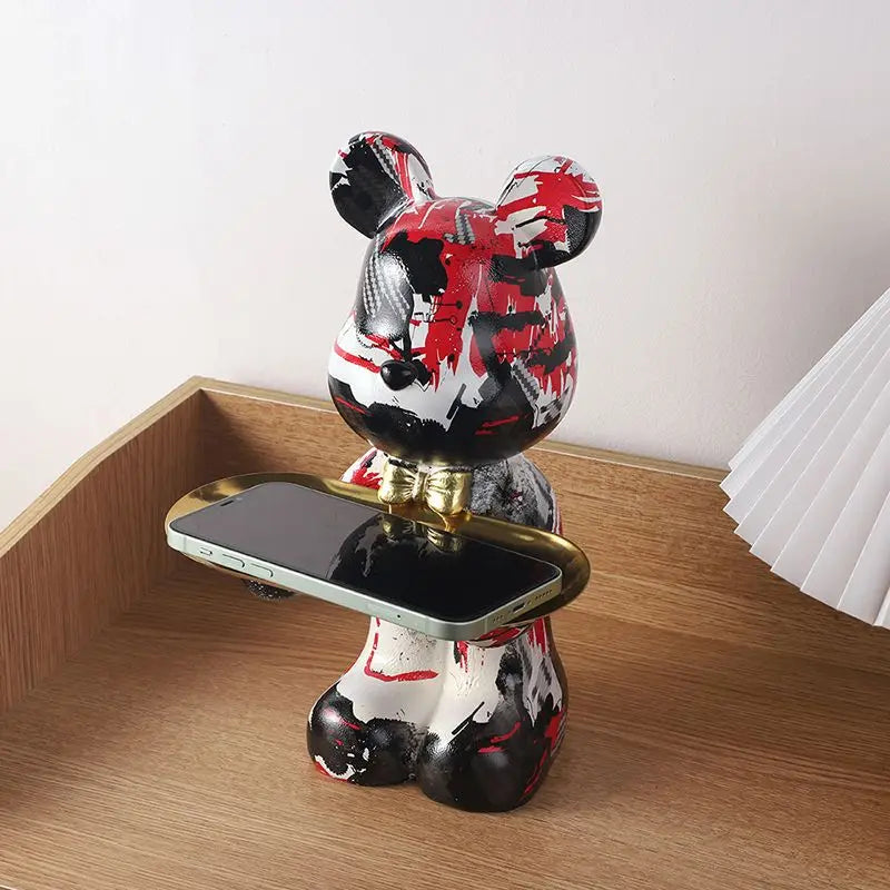Estatua de oso de pie de resina de graffiti abstracto de 26 cm, organizador de animales lindos, soporte de decoración de escritorio, regalo para adorno de oficina en casa