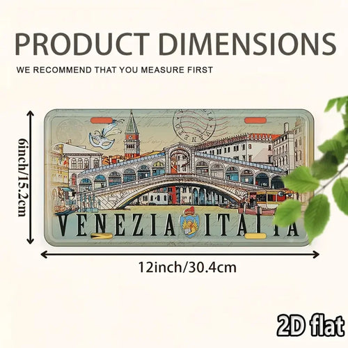 Póster de viaje vintage italiano 2D plano - Venecia Italia Letrero decorativo de metal para pared con el Puente de Rialto y góndola