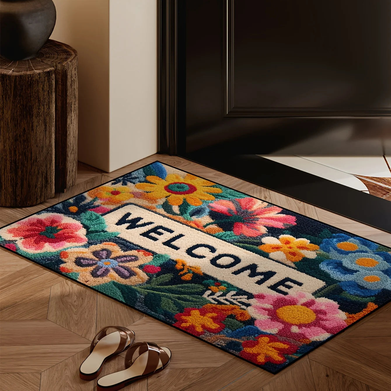 VIKAMA Hermoso Felpudo con Diseño Floral Antideslizante Alfombrilla Absorbente para Baño Alfombra para Dormitorio Sala de Estar Alfombra de Bienvenida