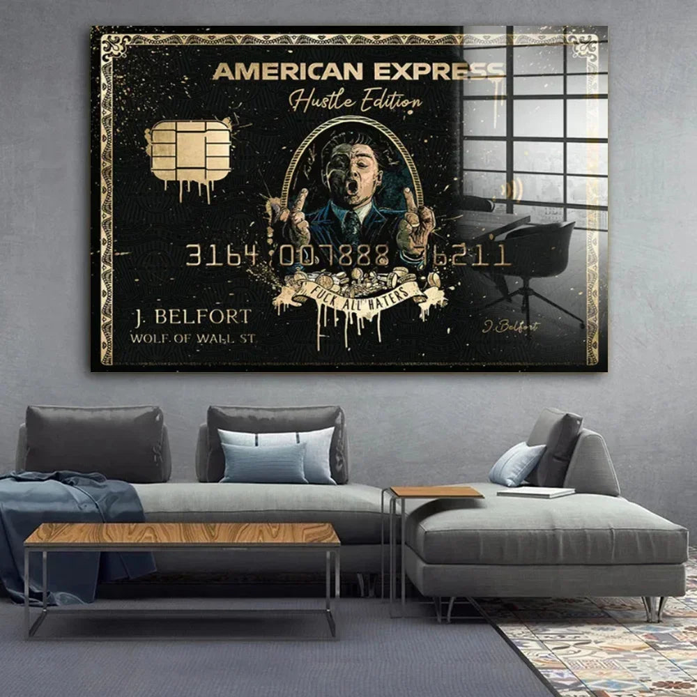 Arte de pared vintage, tarjeta negra americana El lobo de Wall Street, póster impreso en lienzo, decoración para sala de estar o dormitorio