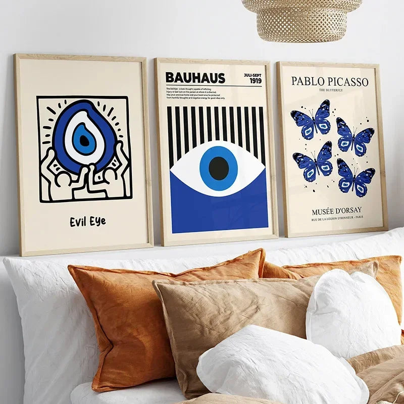 Art mural abstrait classique, œil maléfique bleu, Picasso Bauhaus, impression sur toile HD, affiche décorative pour salon et chambre à coucher